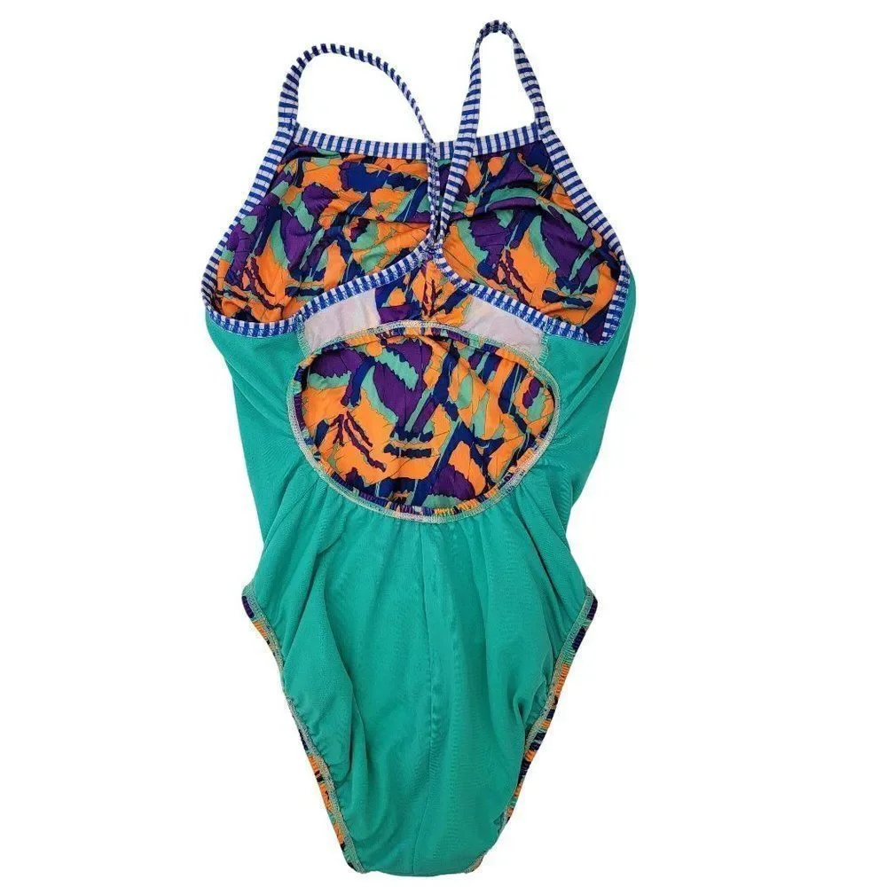 Dolphin Uglies V-2 Back One Piece Swimsuit Women Small Orange Teal Purple‎